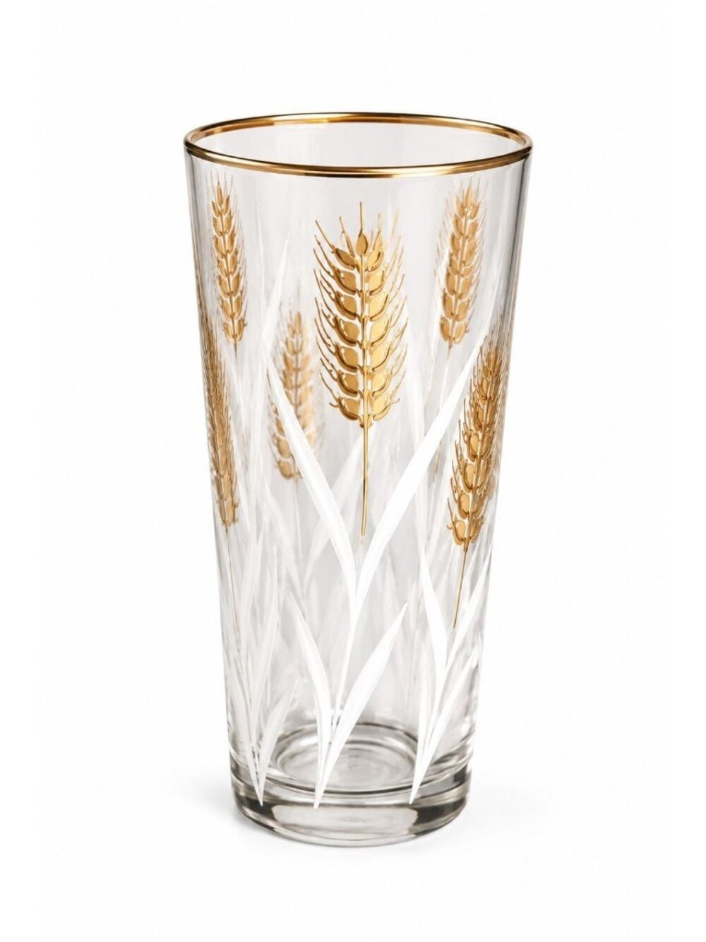 Libbey Vintage Wheat Pattern Drinking Glass Gold Rim Tumbler Mid Century Modern